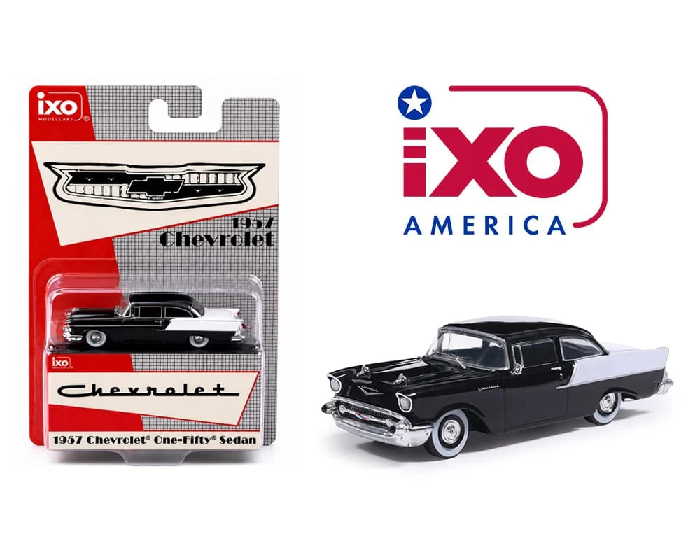 (Preorder) IXO Model 1:64 1957 Chevrolet One-Fifty Sedan - BLACK/WHITE