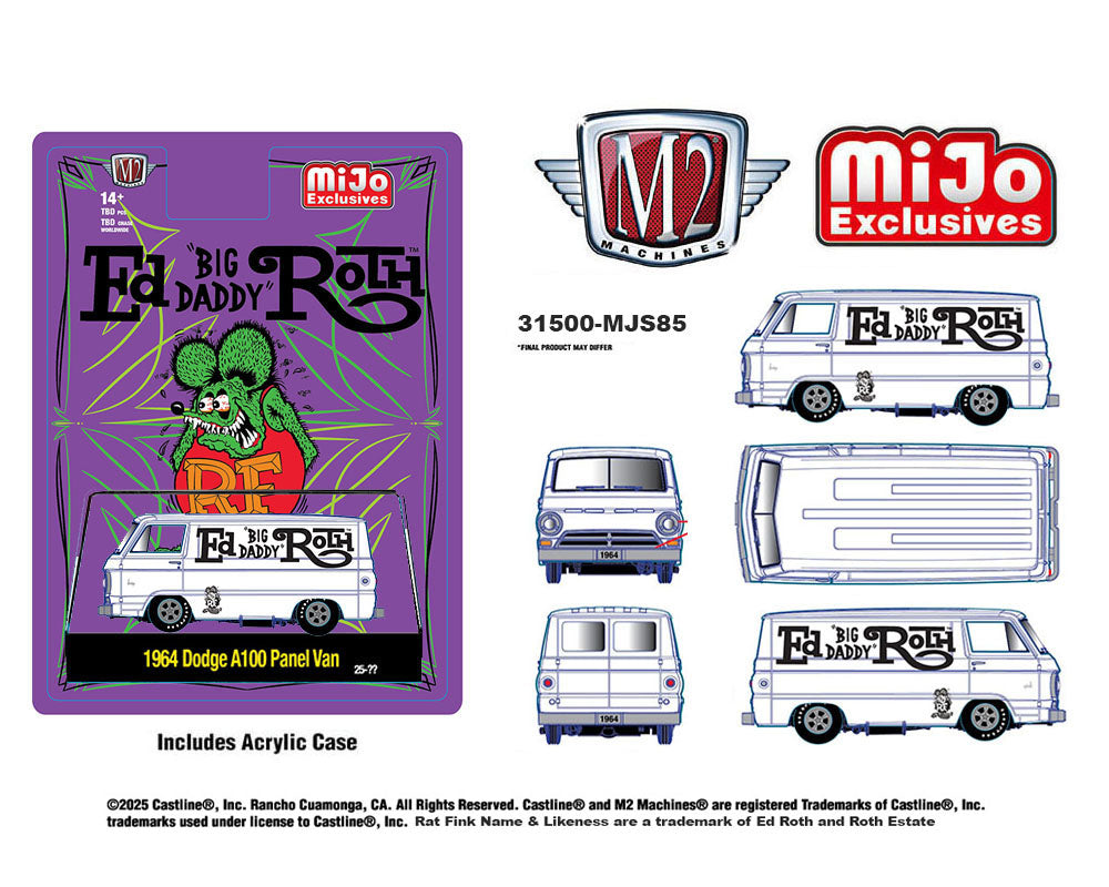 (Preorder) M2 Machines 1:64 1964 Dodge A100 Panel Van Rat Fink Ed Roth Collaboration – MiJo Exclusives Limited Edition 5,400 pcs