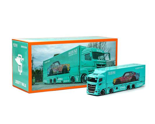 (Preorder) GCD 1:64 Liberty Walk LB-Trucks Mitsubishi Fuso Super Great Transporter LBWK – Blue