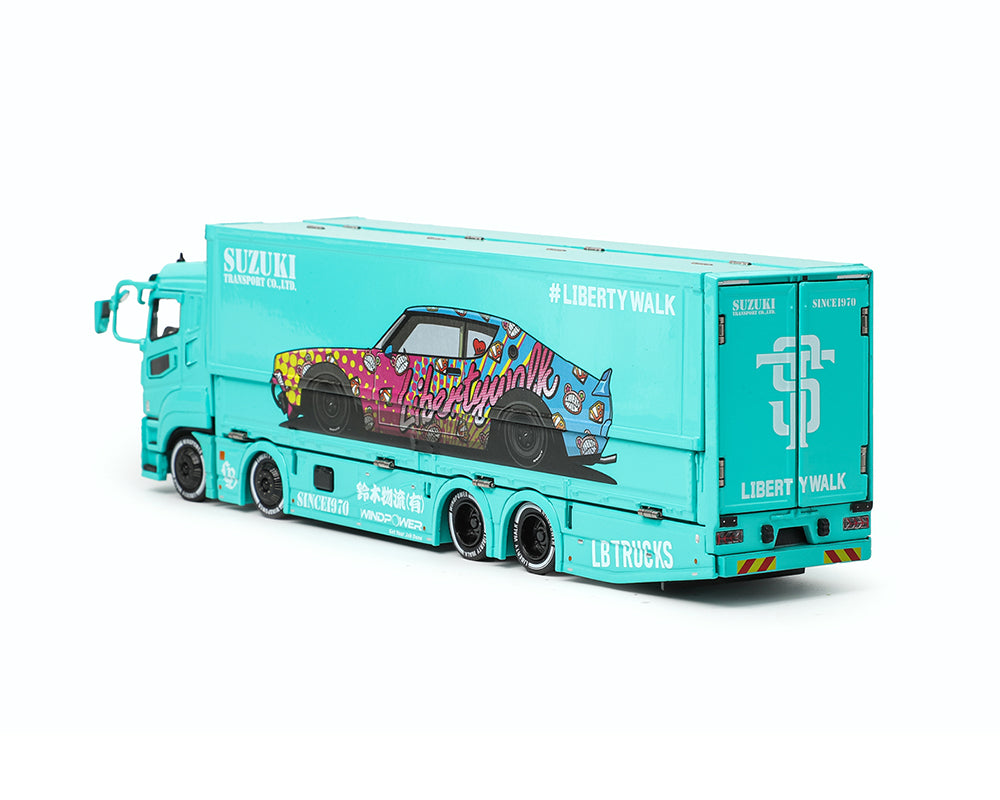 (Preorder) GCD 1:64 Liberty Walk LB-Trucks Mitsubishi Fuso Super Great Transporter LBWK – Blue
