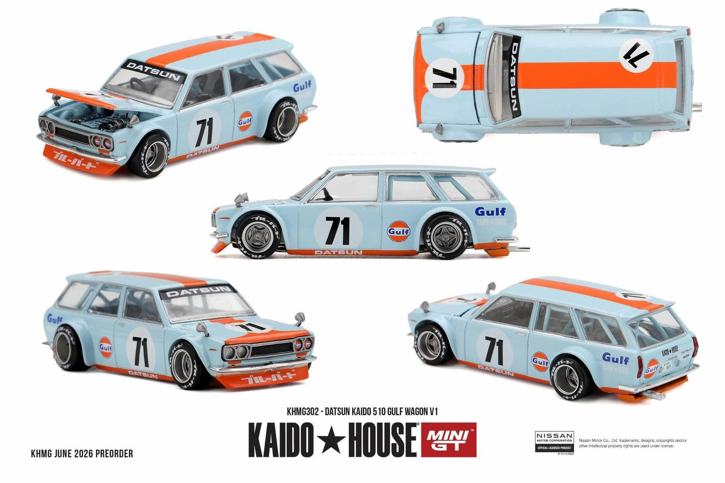 (Preorder) Kaido House x Mini GT 1:64 Datsun Kaido 510 Gulf Wagon V1 - KHMG302