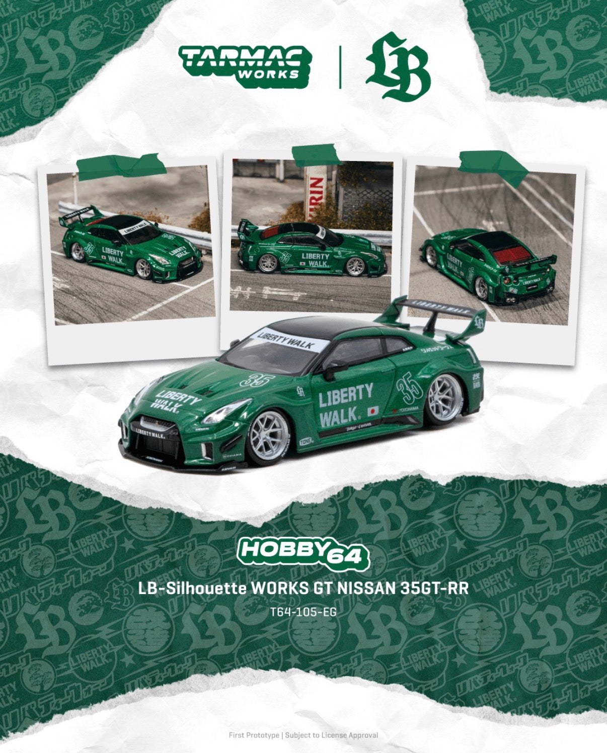 (Preorder) Tarmac Works 1:64 Hobby64 LB-Silhouette WORKS GT NISSAN 35GT-RR Emerald green
