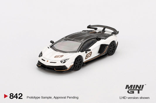 (Preorder) Mini GT 1:64 Lamborghini Aventador SVJ 63 Bianco Asopo (842)