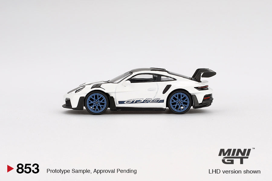 (Preorder) Mini GT 1:64 Porsche 911 (992) GT3 RS Weissach Package White with Indigo Blue