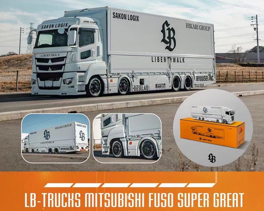 (Preorder) GCD 1:64 Liberty Walk LB-Trucks Mitsubishi Fuso Super Great Transporter Sakon Logix – White