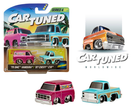 (Preorder) Car Tuned 1:64 2-Pack Series 4 Beach Cruisers – 1979 GMC Vandura & 1987 Chevrolet C10 Pickup