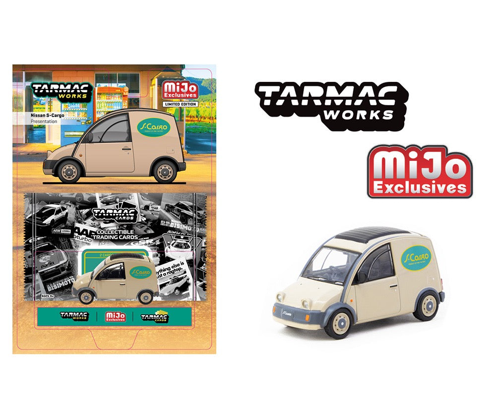 Tarmac Works 1:64 Nissan S-Cargo Presentation Model Car + Trading Cards Combo Set – White – MiJo Exclusives