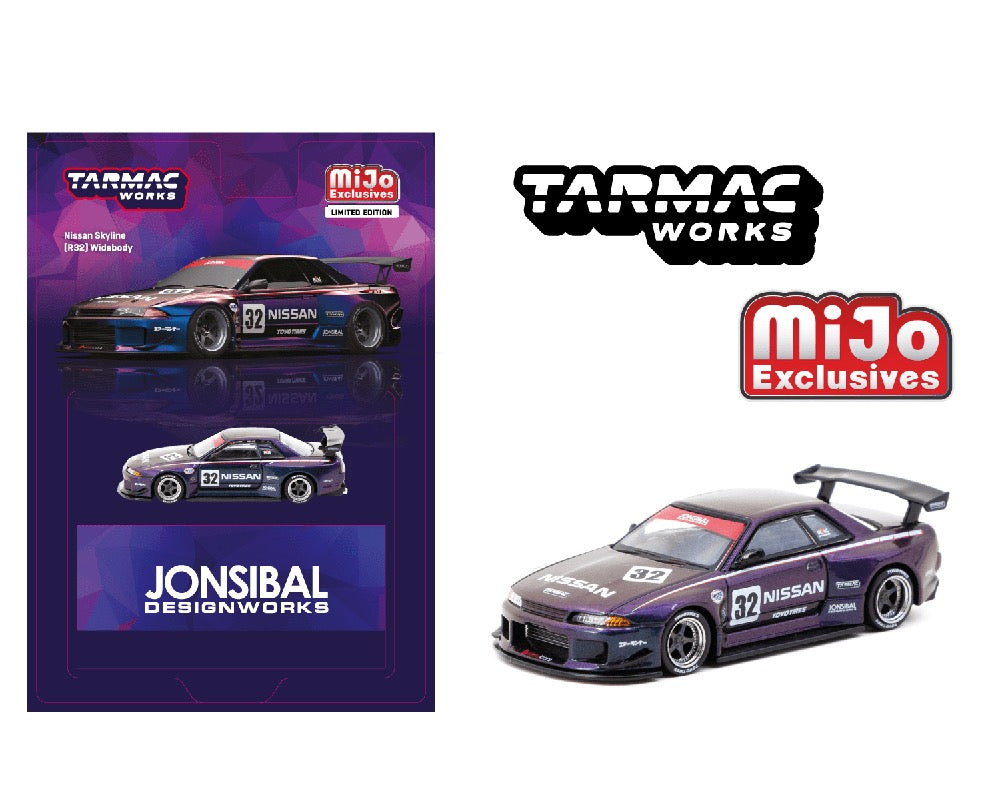 (Preorder) Tarmac Works 1:64 Nissan Skyline (R32) Widebody Jonsibal – Midnight Purple - MiJo Exclusives