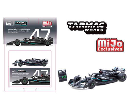 Tarmac Works 1:64 Mercedes-AMG F1 W14 E Performance Spanish Grand Prix Tyre Testing 2023 Mick Schumacher – Global64 – MiJo Exclusives Limited Edition