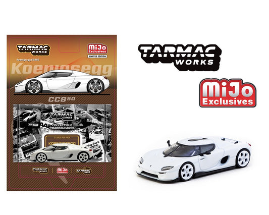 (Preorder) Tarmac Works 1:64 Koenigsegg CC850 With Trading Cards Pack – White – Global64 – MiJo Exclusives Limited Edition