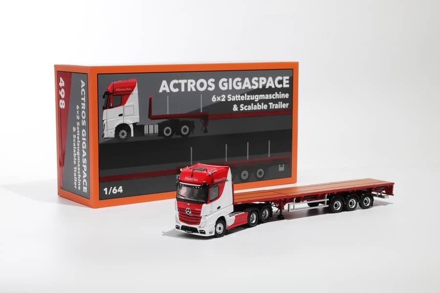 GCD 1:64 Mercedes-Benz Actros GigaSpace Truck + Scalable Trailer - Red/White (498)