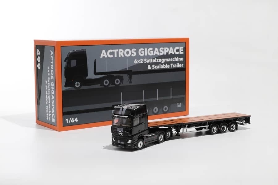 GCD 1:64 Mercedes-Benz Actros GigaSpace Truck + Scalable Trailer - Black (499)