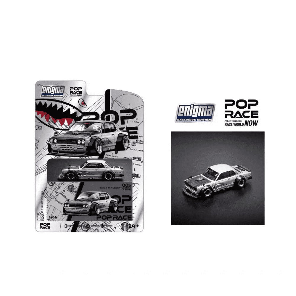 Pop Race x Enigma 1:64 Nissan Skyline GT-R V8 Drift Hakosuka Metallic Silver