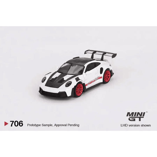 Mini GT 1:64 Porsche 911 (992) GT3 RS Weissach Package – White with Pyro Red