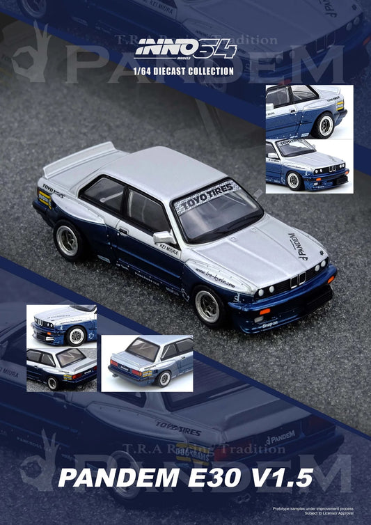 (Preorder) INNO64 1:64 PANDEM E30 M3 Silver/Blue
