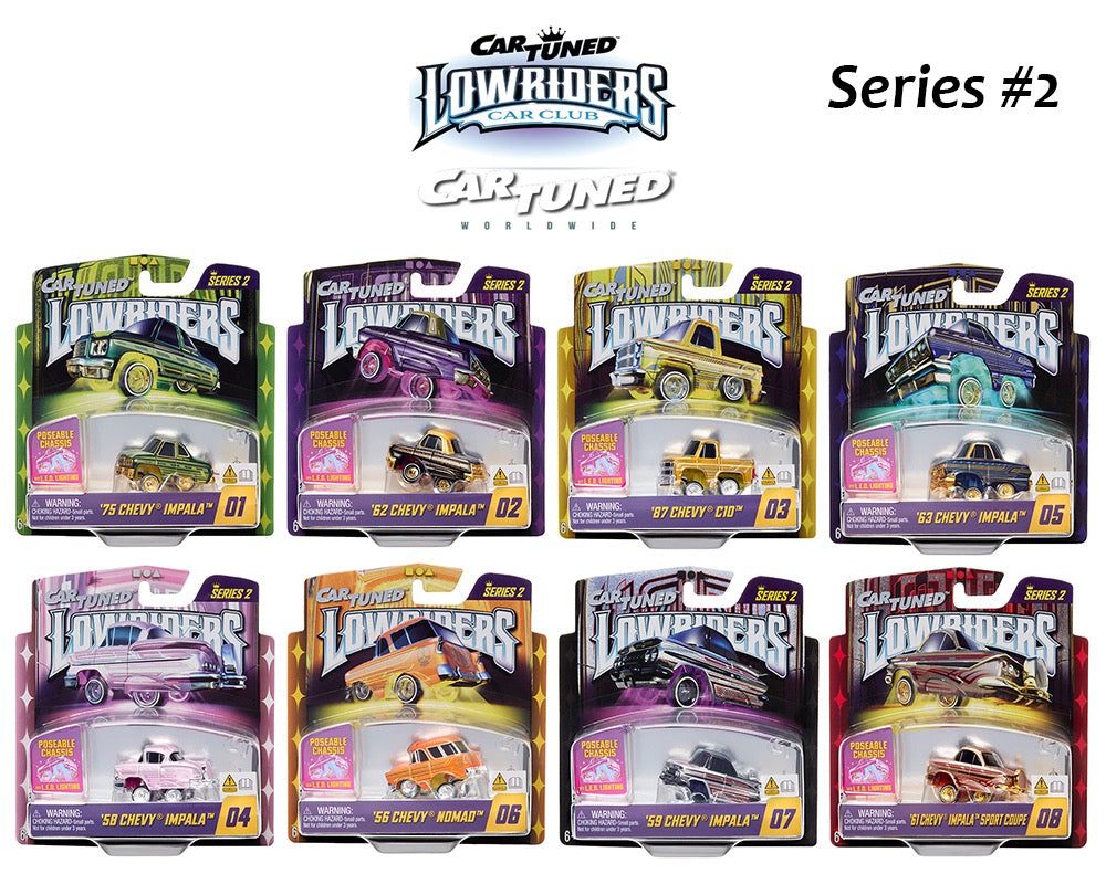 CarTuned 1:64 Lowriders SHOW GLOW Series 2 Assortment of 8 Styles 2026 – L.E.D. Light Up Chassis