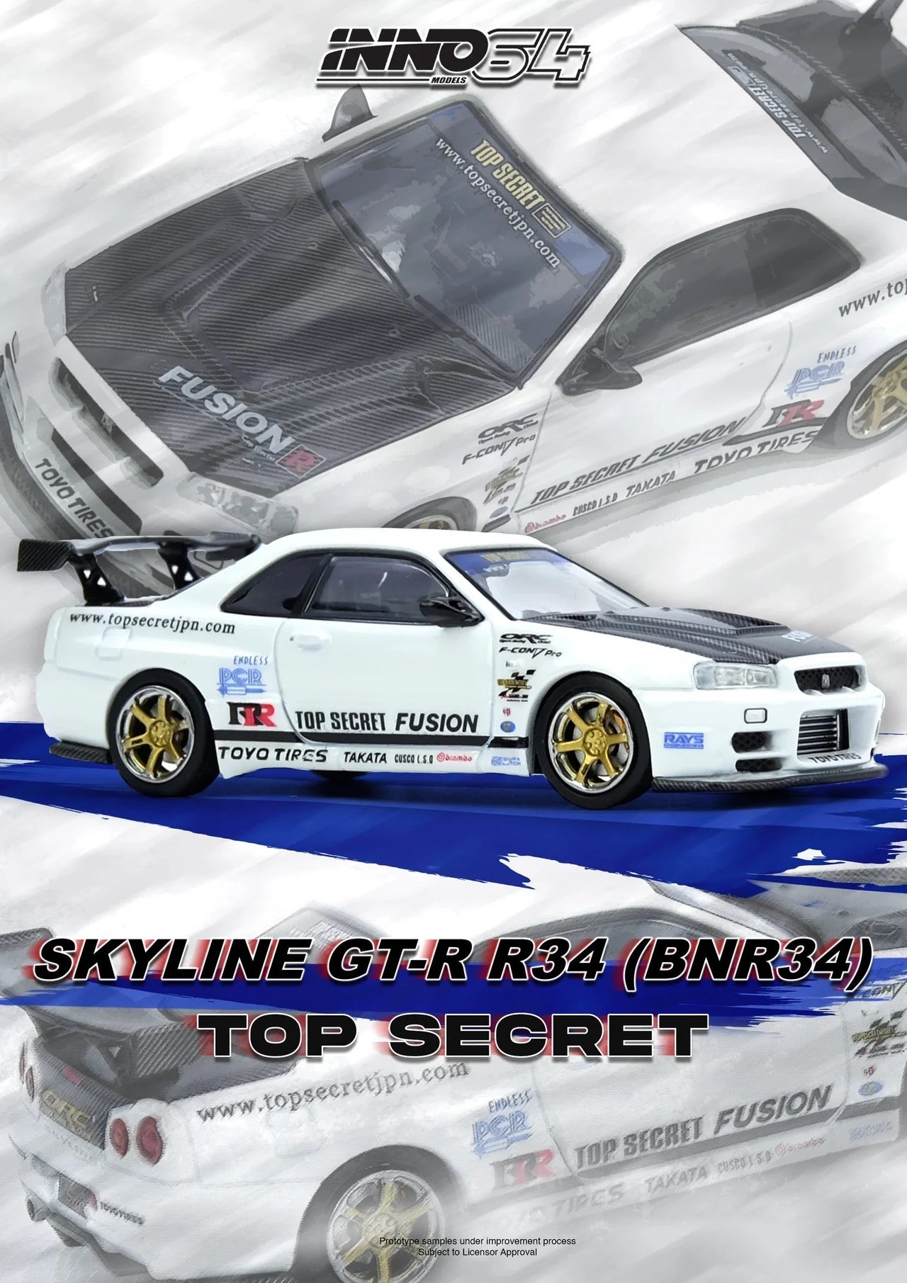 INNO64 1:64 Nissan Skyline TOP SECRET R34 GT-R White