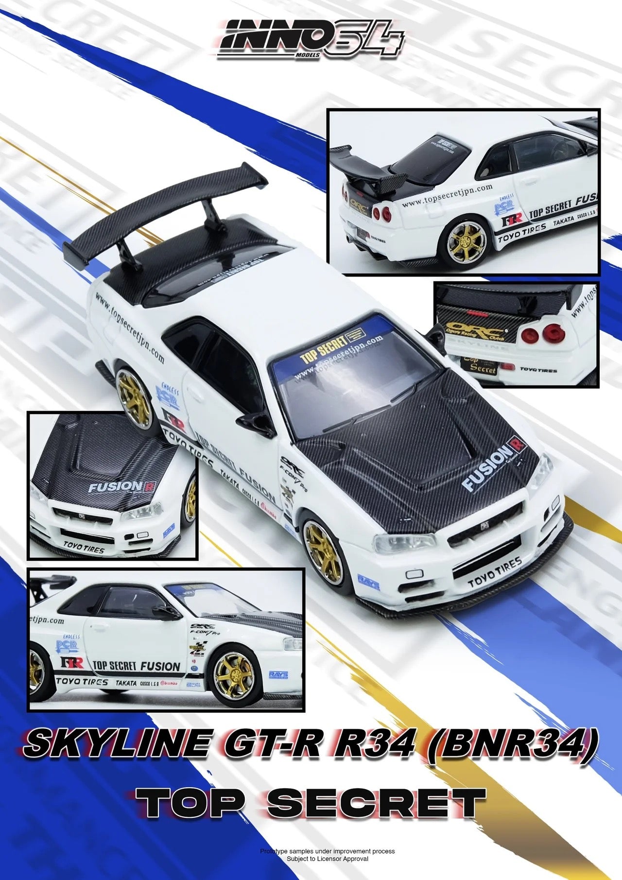 INNO64 1:64 Nissan Skyline TOP SECRET R34 GT-R White