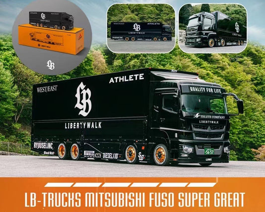 (Preorder) GCD 1:64 Liberty Walk LB-Trucks Mitsubishi Fuso Super Great Transporter Athlete – Black