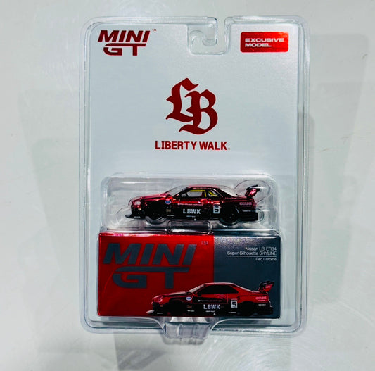 Mini GT 1:64 Brazil Exclusive - Nissan LB-ER34 Super Silhouette Chrome Red