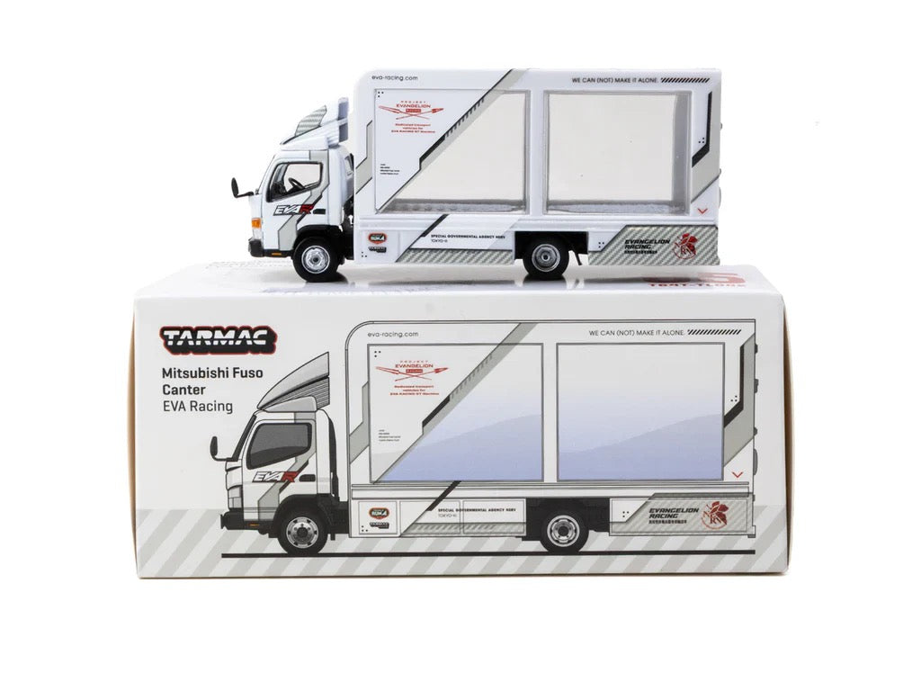 (Preorder) Tarmac Works 1:64 Mitsubishi Fuso Canter EVA Racing Mobile Display Truck – White – Truck64
