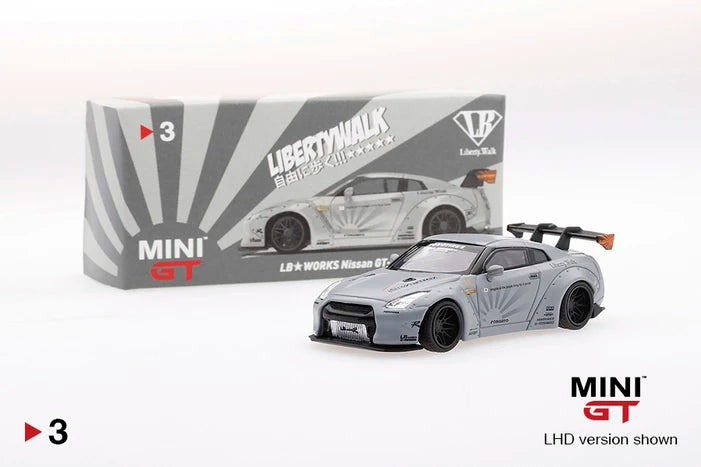 Mini GT LB Works Nissan GT-R R35 Type 1, Rear Wing Ver.1, Matte Grey LHD - MGT00003