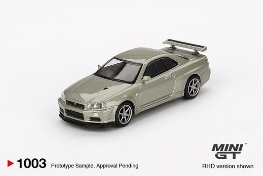 (Preorder) Mini GT 1:64 Nissan Skyline GT-R (R34) V-Spec II Nür - Millenium Jade