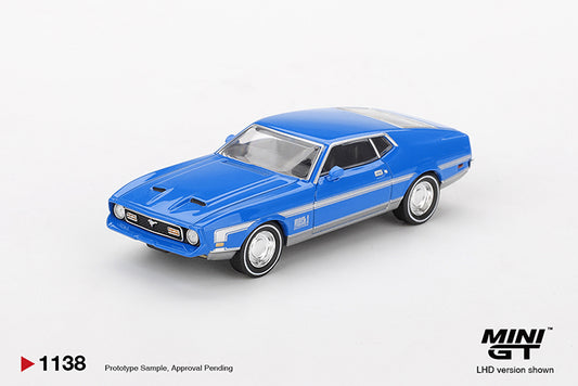 (Preorder) Mini GT 1:64 Ford Mustang Mach 1 Grabber Blue - MGT01138