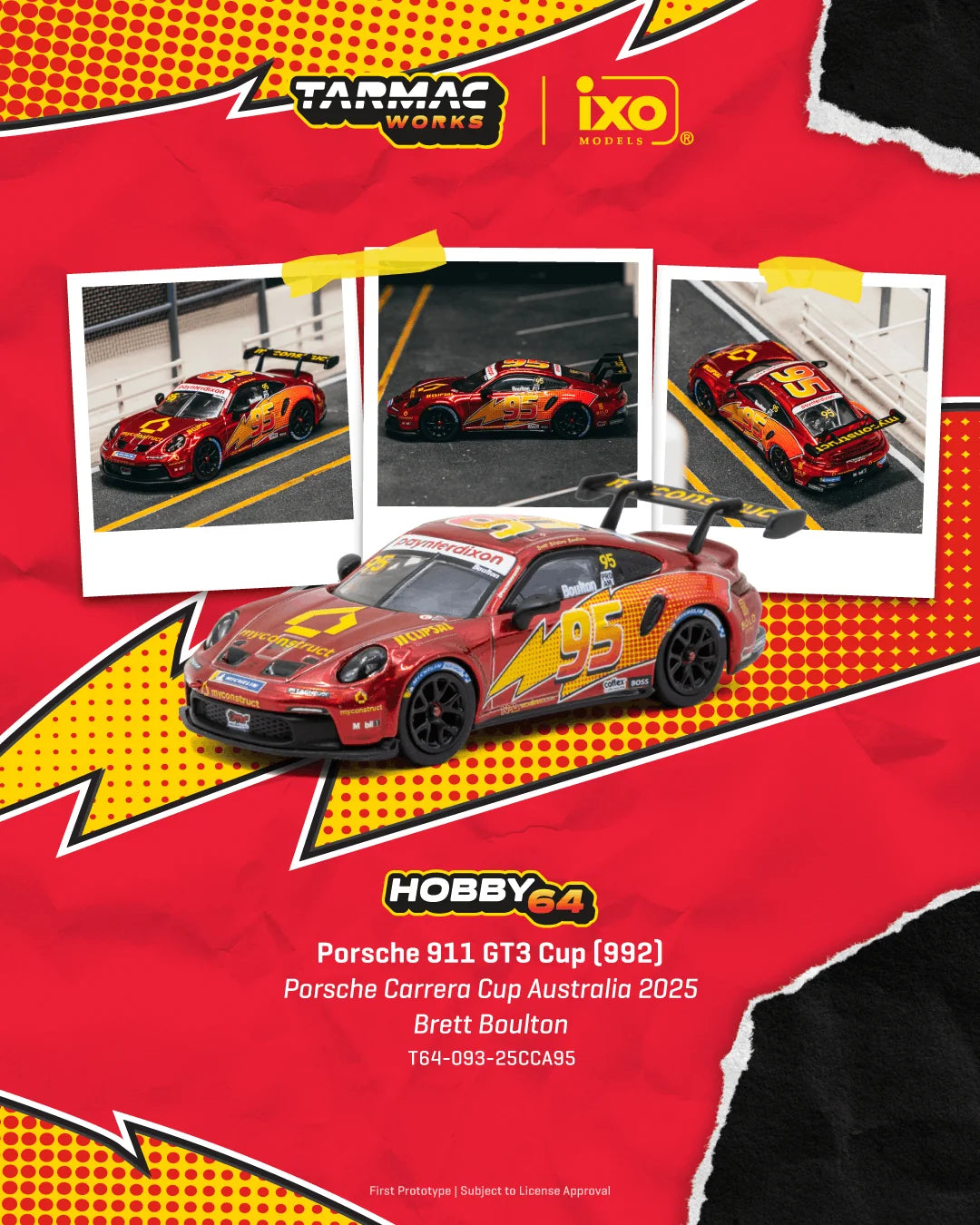 (Preorder) Tarmac Works 1:64 Porsche 911 GT3 Cup (992), Porsche Carrera Cup Australia 2025, Brett Boulton