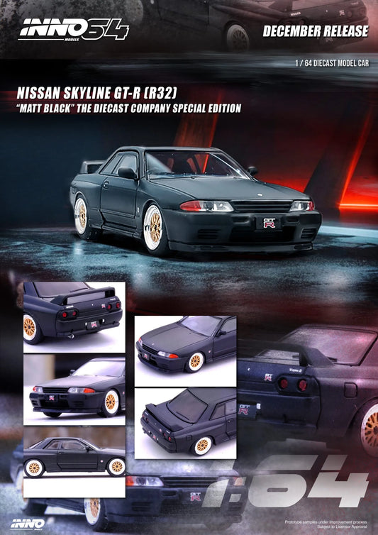 INNO64 1:64 Nissan Skyline GT-R (R32) Matte Black The Diecast Company Special Edition Limited Quantity Production