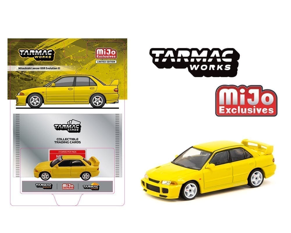 Tarmac Works 1:64 Mitsubishi Lancer GSR Evolution III – Yellow – MiJo Exclusives