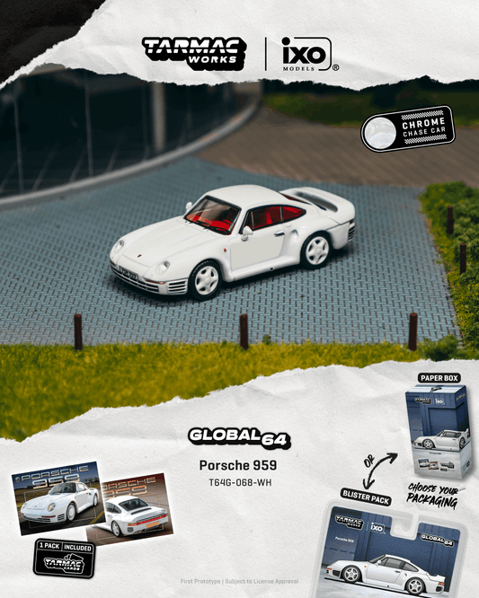 (Preorder) Tarmac Works 1:64 Porsche 959 White + Trading Cards - Blister Pack