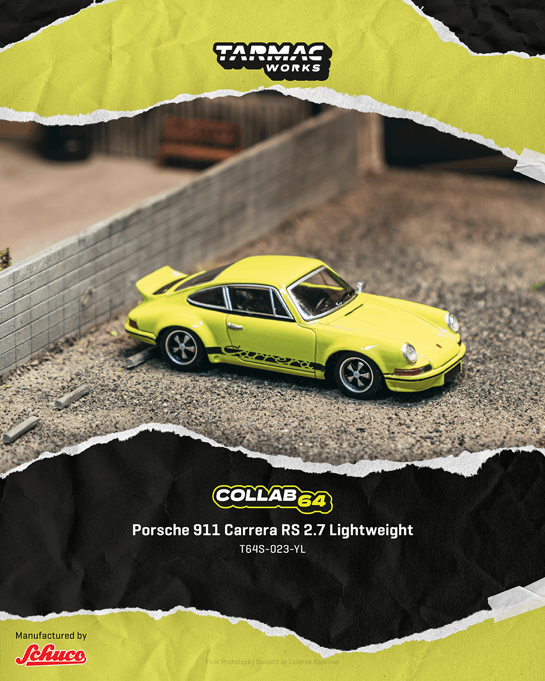 (Preorder) Tarmac Works 1:64 Porsche 911 Carrera RS 2.7 Lightweight - Yellow