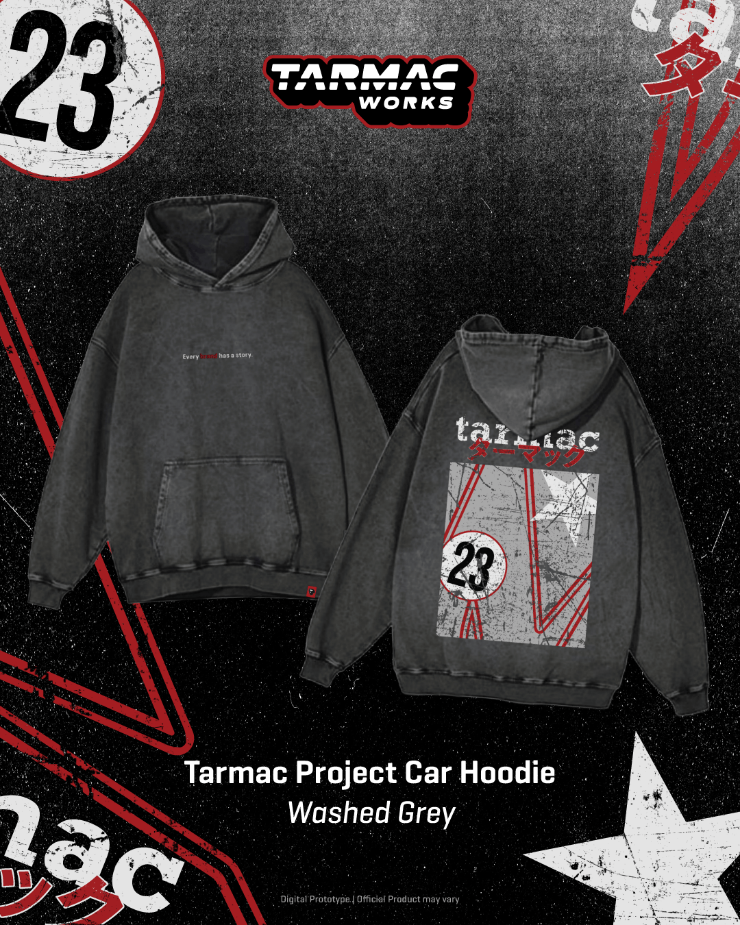(Preorder) Tarmac Works Project Car Hoodie - Washed Grey