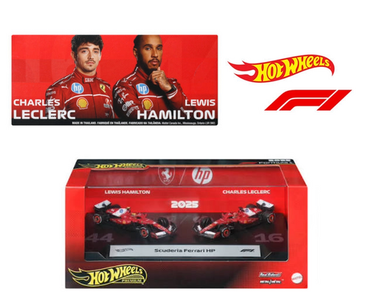 Hot Wheels 1:64 F1 2-Pack 2025 Racing Premium Team Scuderia Ferrari HP - Lewis Hamilton #44  \ Charles Leclerc #16