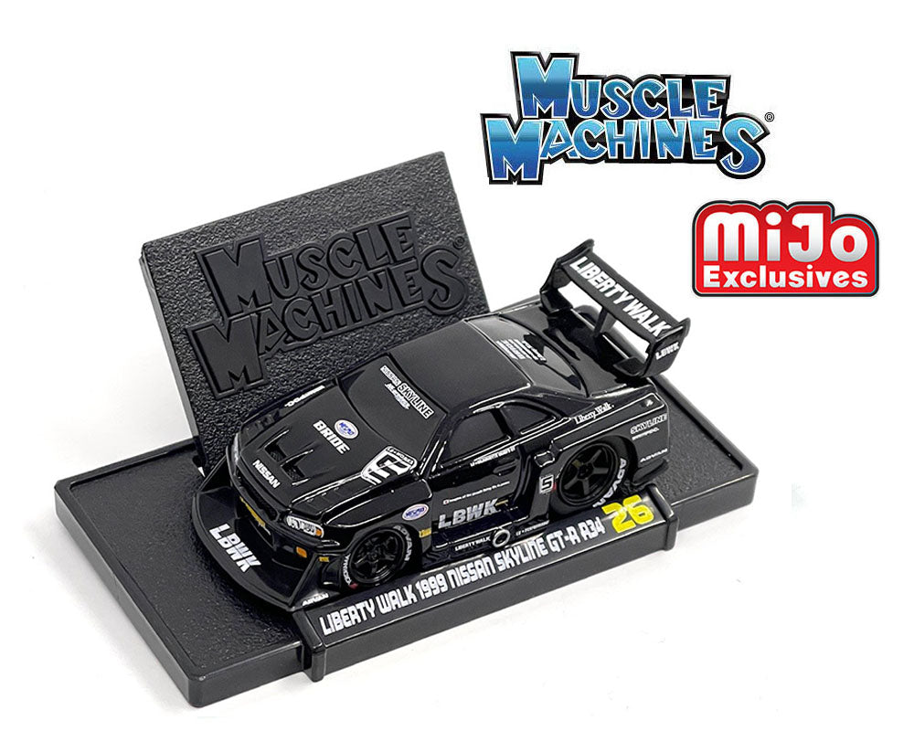 (Preorder) Muscle Machines 1:64 LBWK 1999 Nissan Skyline GT-R R34 – Black – Liberty Walk – Mijo Exclusives
