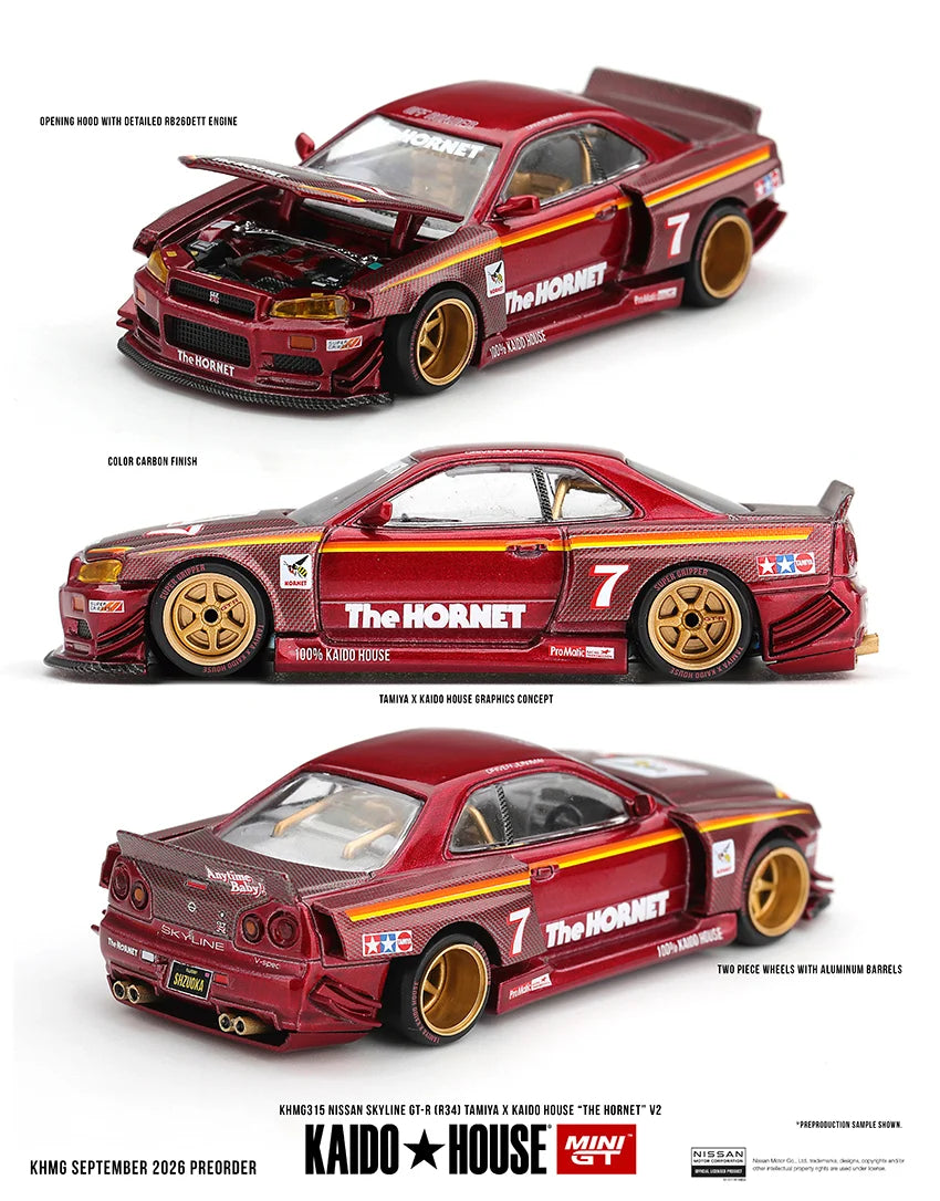 (Preorder) Kaido House x Mini GT 1:64 Nissan Skyline GT-R (R34) TAMIYA x KAIDO HOUSE "The Hornet" V2 - KHMG315
