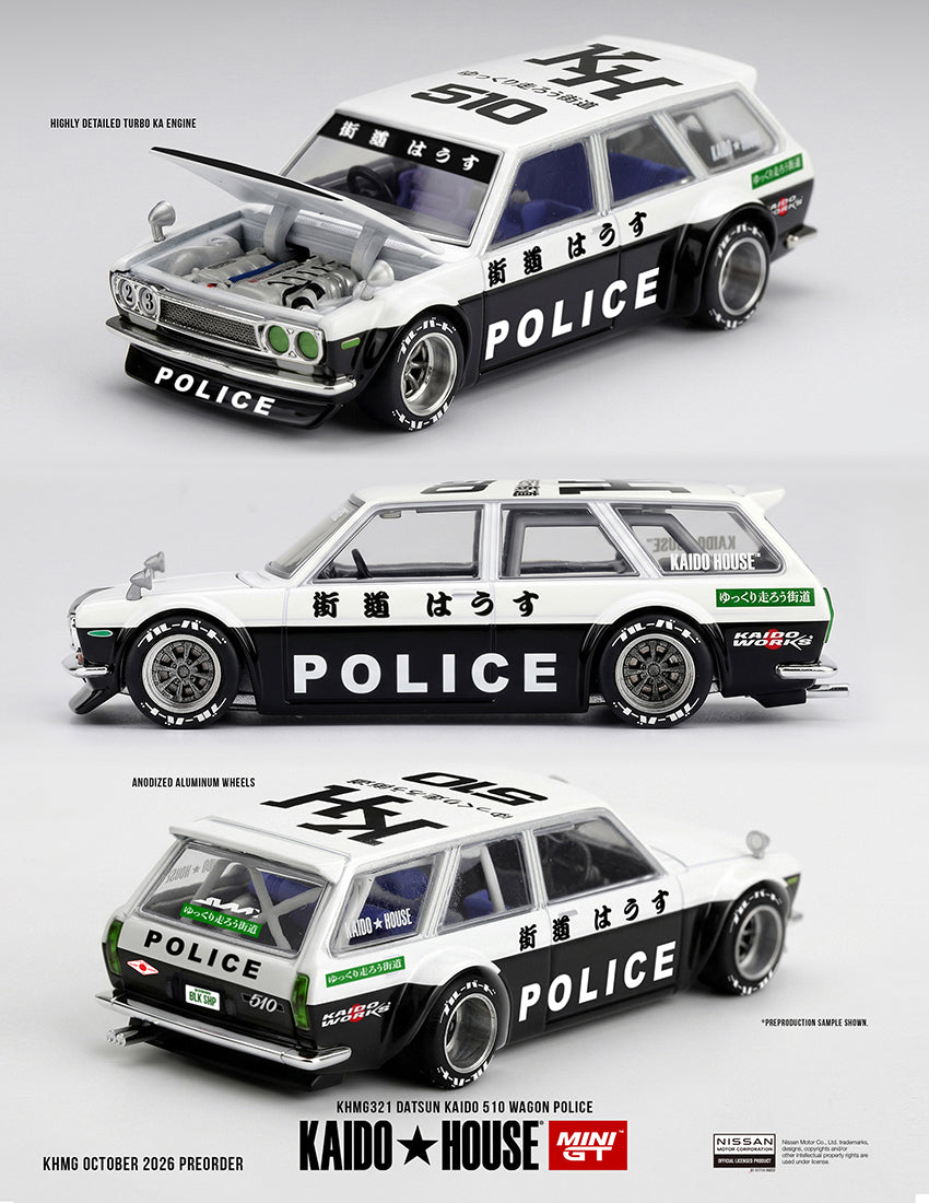 (Preorder) Kaido House x Mini GT 1:64 Datsun KAIDO 510 Wagon Police - KHMG321