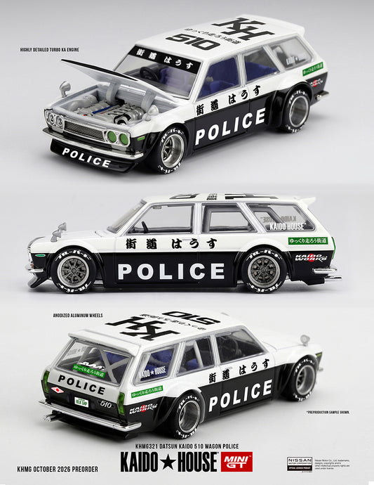 (Preorder) Kaido House x Mini GT 1:64 Datsun KAIDO 510 Wagon Police - KHMG321