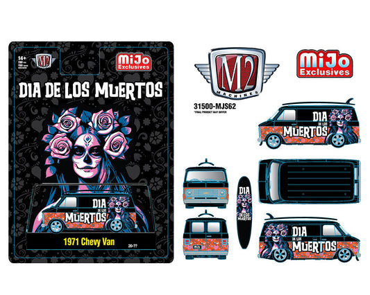 M2 Machines 1:64 1971 Chevrolet Van With Surf Board “Dia De Los Muertos “- Mijo Exclusives Limited Edition