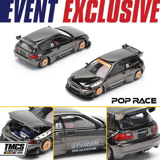 Pop Race 1:64 TMCS Malaysia 2025 Pandem Civic EG6- Dark Chrome