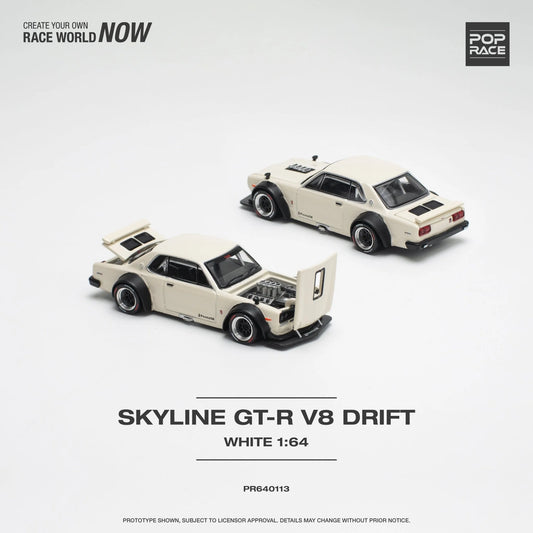 (Preorder) Pop Race 1:64 Nissan Skyline GT-R V8 Drift (Hakosuka) White