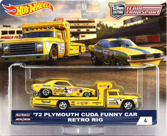 Hot Wheels Team Transport '72 Plymouth Cuda Funny Car Retro Rig
