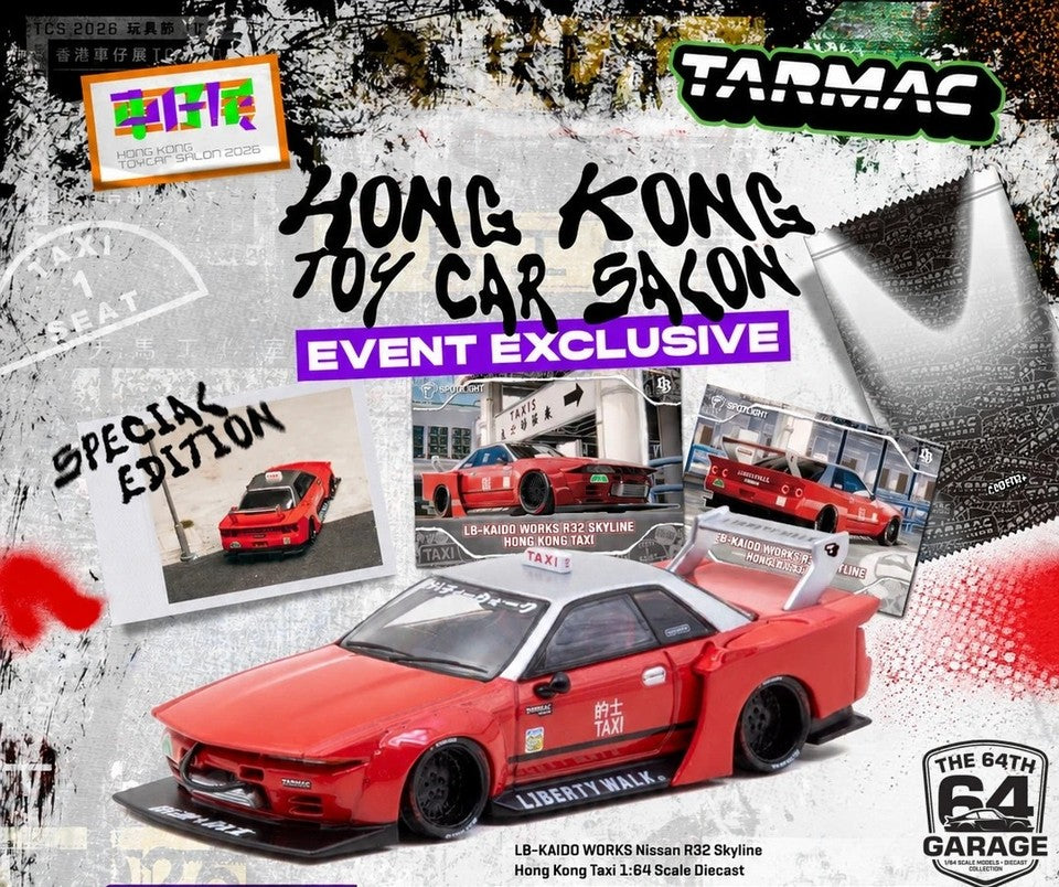 Tarmac Works 1:64 LB-Kaido Works Nissan R32 Skyline Hong Kong Salon 2026 Hong Kong Taxi - Event Exclusive