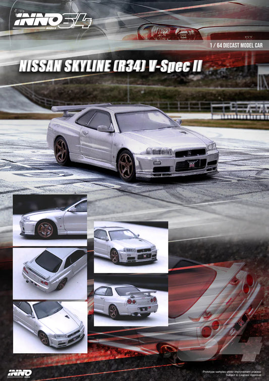 (Preorder) INNO64 1:64 Nissan Skyline GT-R (R34) V-Spec II Silver