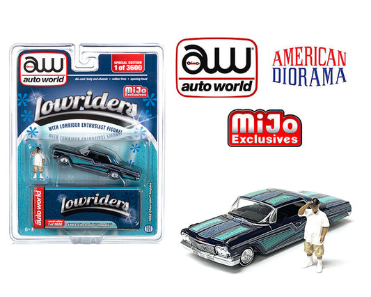 Auto World x American Diorama 1:64 1962 Chevrolet Impala SS Lowrider With Figure Limited 3,600 Pieces – Black – Mijo Exclusives