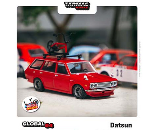 Tarmac Works 1:64 Global 64 Datsun Bluebird 510 Wagon With Bike & Rack