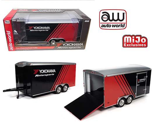 Auto World 1:18 Trailer Yokohama Black/ Red Enclosed Trailer Car Model