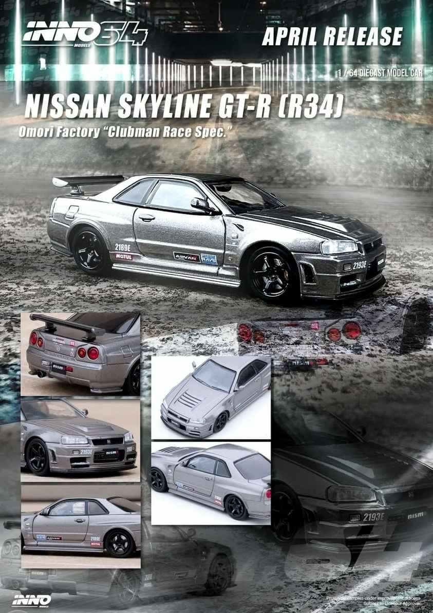 INNO64 1:64 Nissan Skyline GTR R34 Omori Factory Clubman Race Spec