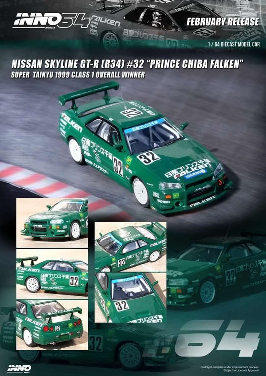 INNO64 1:64 Nissan Skyline GTR R34 #32 Prince Chiba Falken